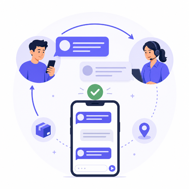 Boucles de messages client avec bulles de discussion abstraites.